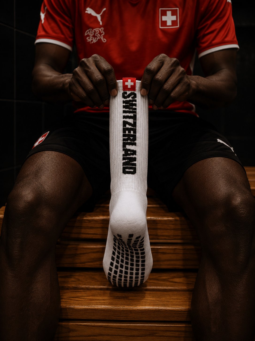 Schweiz Grip Socks – Flaggen-Design, Anti-Rutsch-Sohle